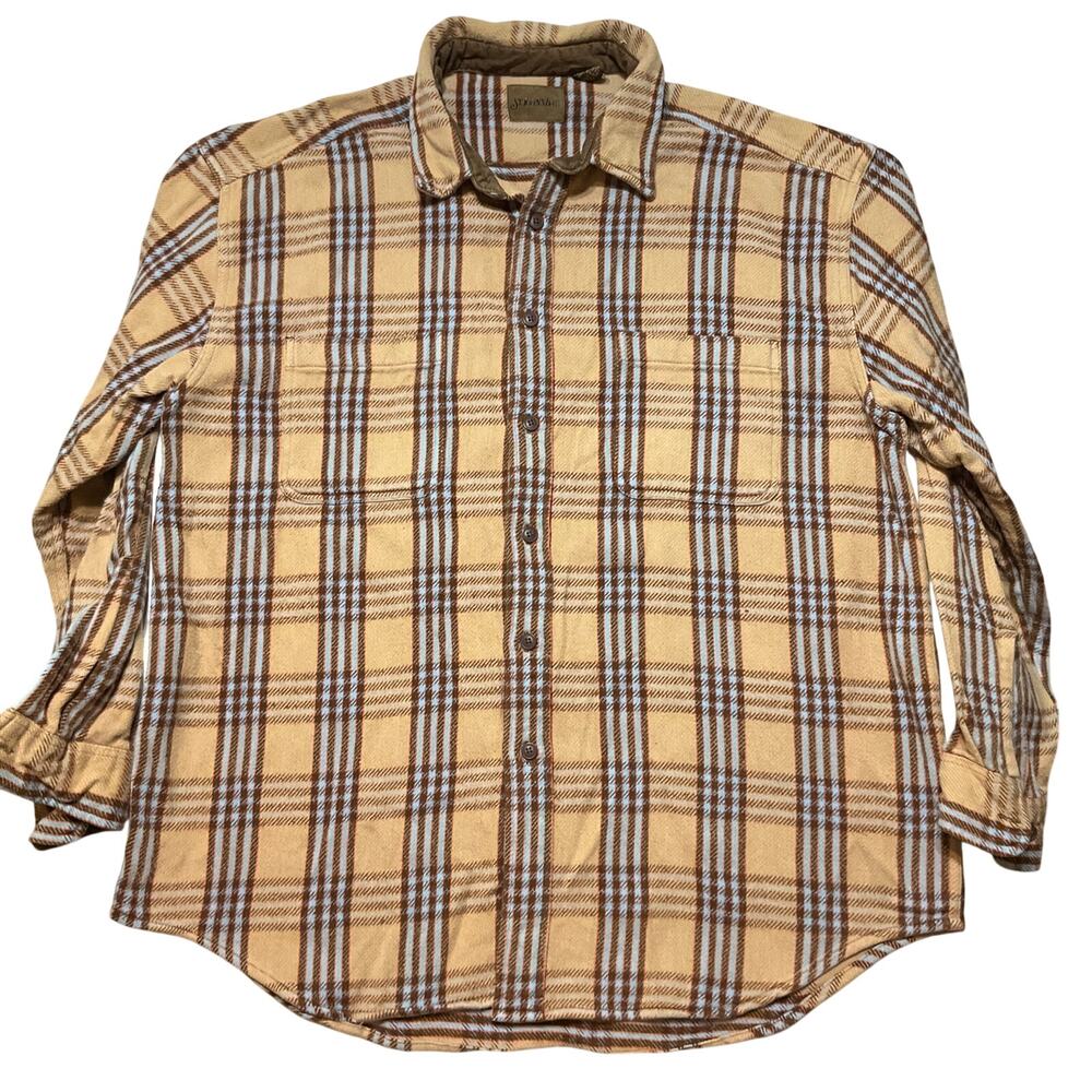 St. John's Bay Men Button Down Flannel Shirt size XL Yellow & Brown Plaid Cozy